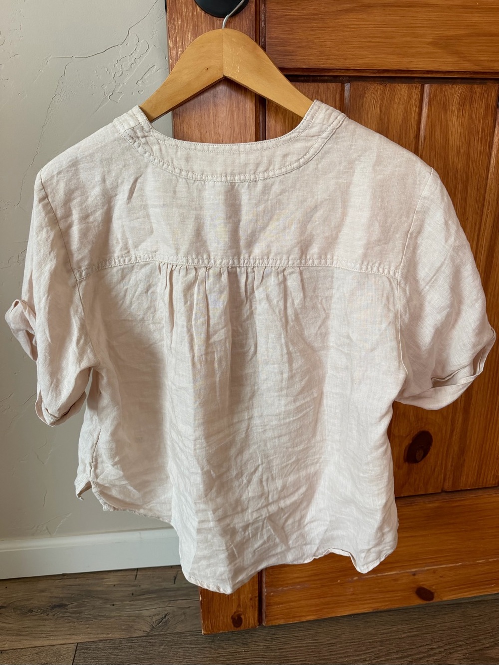 Anthropologie Pilcro Pale Pink/Cream Linen V-Neck Short Sleeve Top Linen Small - Picture 7 of 7